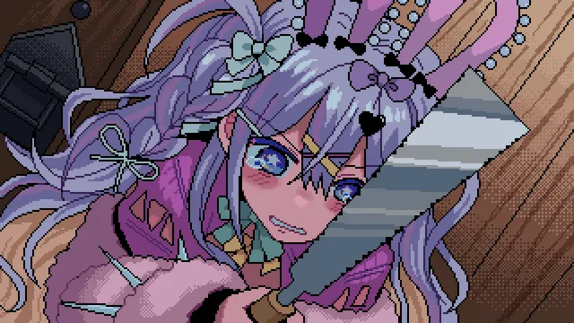 Close-up of Tsumimi holding a large knife at her side